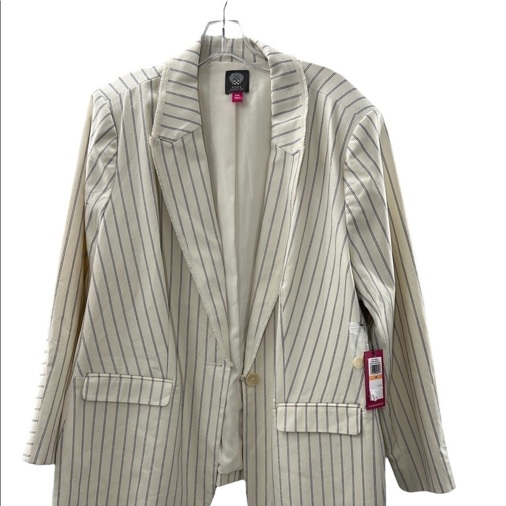 2. NWT Vince Camuto Pearl Ivory Blazer with Navy Stripes Size 24W - Picture 2 of 6